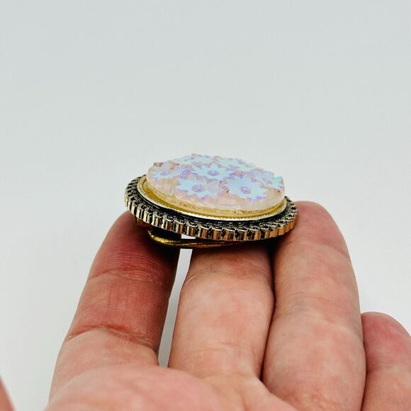 VTG West Germany Scarf Clip Floral Purple Iridescent 1.25" Gold Tone Estate - Picture 3 of 7